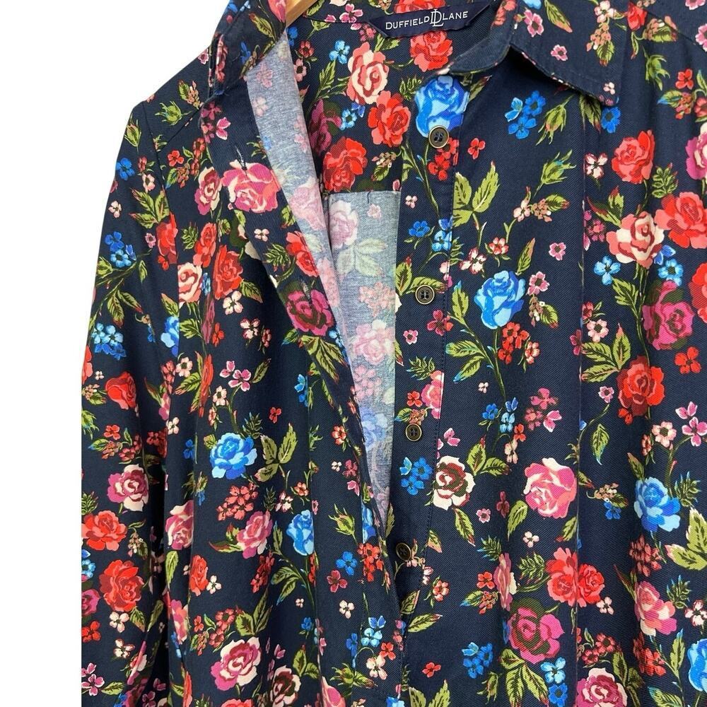 Duffield Lane Iris Shirt Dress Ruffle Hem in Navy Blue 100% Cotton Women's Large - Picture 8 of 16